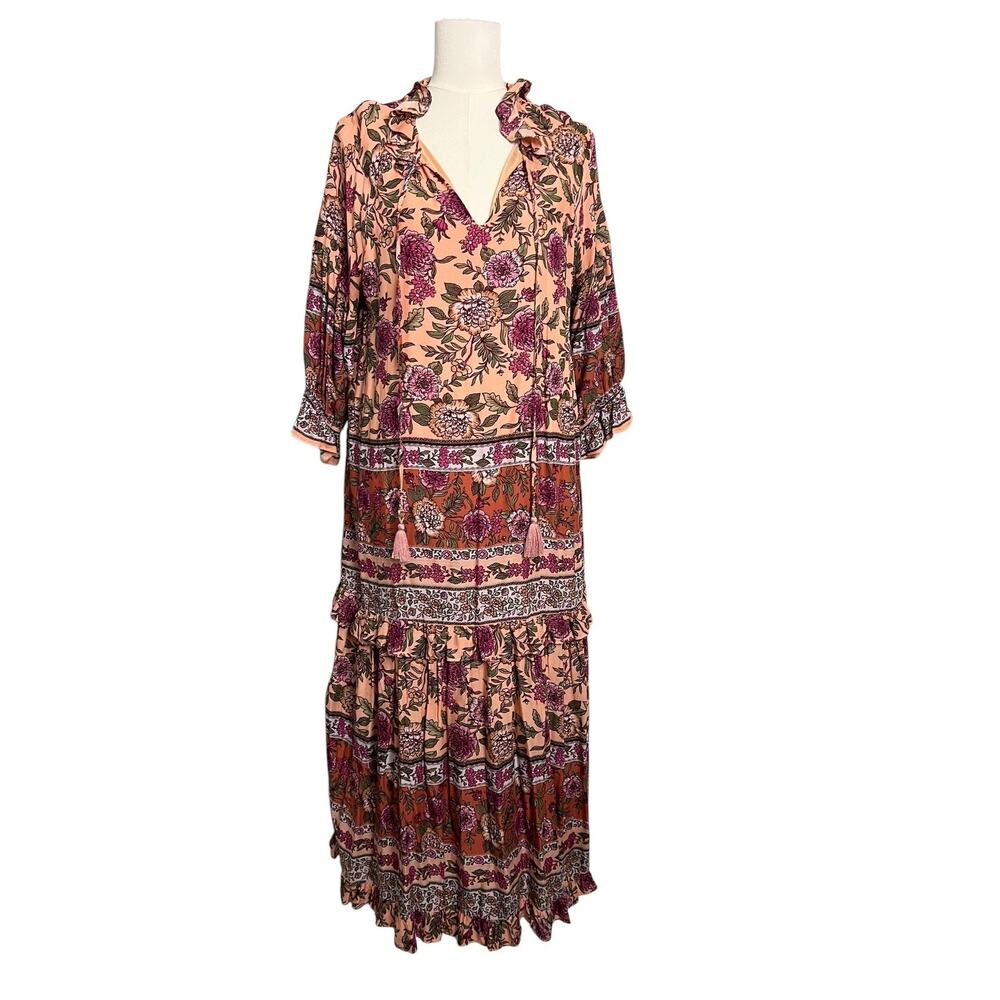BTFL-Life Floral Boho Maxi Dress Womens XL Kaftan Tassel Peasant Cottagecore